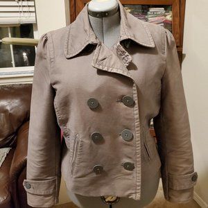 Women's Grey Cotton Lined Double Breasted Short waisted Jacket Old Navy Large